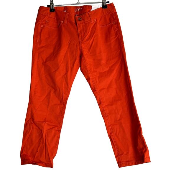 Ann Taylor LOFT Modern Crop Jeans Women Size 25 Petite Blood Orange Denim Cotton - Picture 1 of 14